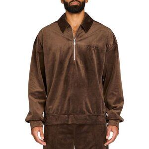 SEROYA Charles Velvet 1/4 Pullover Shirt Ash Brown Mens Size XXL